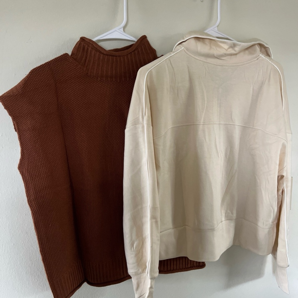 Brown and Cream Women's Sweater Set